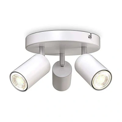 Immagine di B.K.Licht faretti da soffitto orientabili, attacco per 3 lampadine GU10 non incluse, plafoniera moderna in metallo bianco, diametro 19cm, lampada rotonda camera letto o salotto