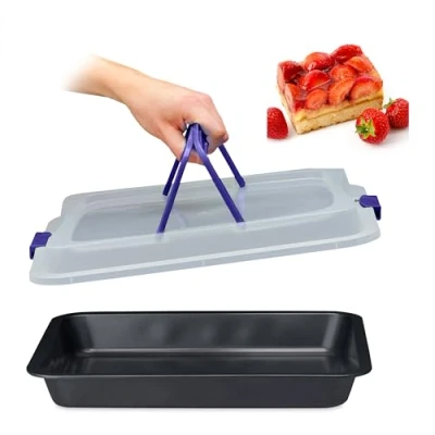 Immagine di Relaxdays Teglia con Coperchio, Pirofila Rettangolare, Casseruola Portatorte Manici, 3in1, LxP 40,5 x 32,5 cm, Blu