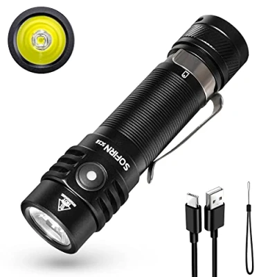 Immagine di Sofirn SC18 Torcia LED ，IP68 resistente all&#039;acqua, ricaricabile, tascabile (per il campeggio, l&#039;escursionismo e l&#039;uso di emergenza) con 1800 lumen LED, 5 modalità illuminazione