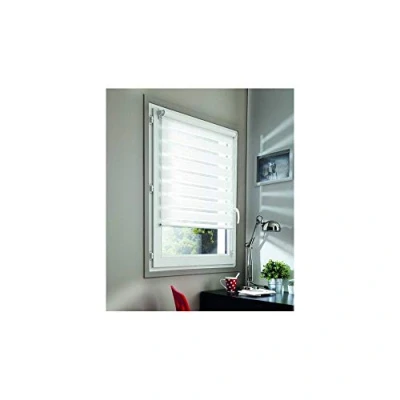Immagine di Madecostore Doppia Tenda avvolgibile Giorno/Notte, Fissaggio con o senza foratura, Catena coordinata, Dimensioni: 45 x 100 cm (L A), Colore: Bianco