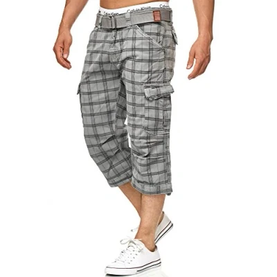 Immagine di Indicode Uomini Nicolas Check Cargo Shorts Pantaloncini 3/4 Inclusa Cintura Lt Grey M