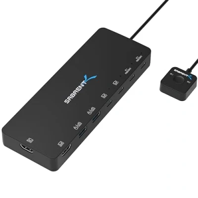 Immagine di SABRENT Switch KVM, Condivisione Periferiche con 2X Output USB C, Ricarica C 60W (PD 3.0), Tipo A, HDMI Porta 4K@60Hz, Controllo di Due PC un Solo Monitor (USB CKDH)