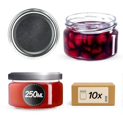 Immagine di KADAX Piccoli vasetti per conserve da 250 ml, con coperchio, ermetici regalare, mini barattoli miele e spezie (10 pezzi, argento)