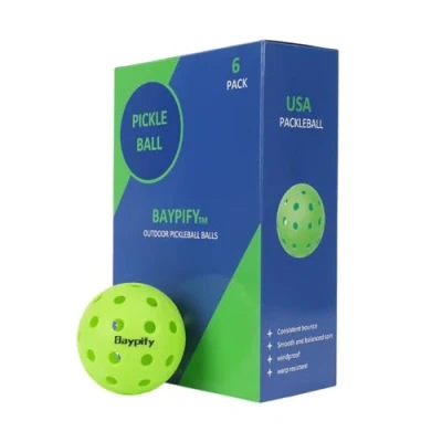 Immagine di Baypify palline da pickleball esterno, confezione 6 verdi pickleball, design a 40 fori, approvate e dall&#039;USAPA per il gioco dei tornei