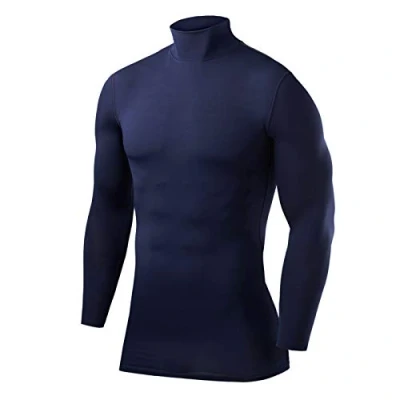 Immagine di PowerLayer Maglia Termica Uomo a Manica Lunga Compressione per Calcio e Sport Strato Base Maniche Lunghe Allenamento Corsa Ciclismo Blu Scuro, Large