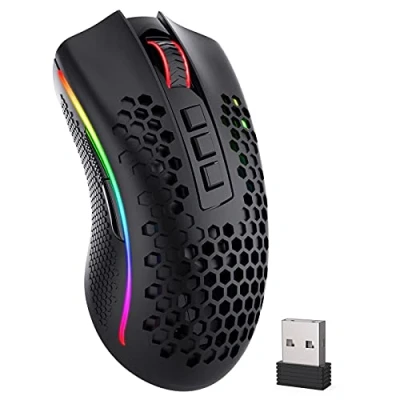 Immagine di Redragon M808 mouse da gioco wireless, per computer con guscio a nido d&#039;ape, 16.000 DPI regolabili, ottico gamer, 7 pulsanti programmabili, ergonomico, leggero ricaricabile