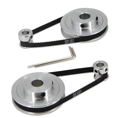 Immagine di Zeberoxyz Set di 2 pezzi GT2 ruota sincrona 20 e 80 denti 10 mm foro puleggia dentata in alluminio con lunghezza 250 larghezza 6 cinghia (20 80T 10B 6)
