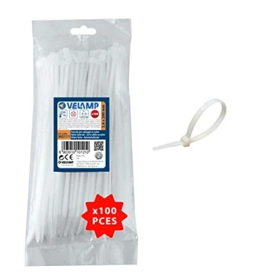 Immagine di Velamp Fascette stringicavo Colore bianco 3,6 x 200mm Confezione 100pz Ideali per cablaggi elettrici