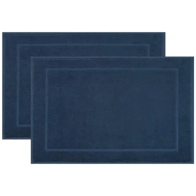 Immagine di ZOLLNER 2 tappetini da bagno 50x70 cm zerbino assorbente blu scuro lavabili a 95C adatti al riscaldamento pavimento cotone qualità d&#039;albergo