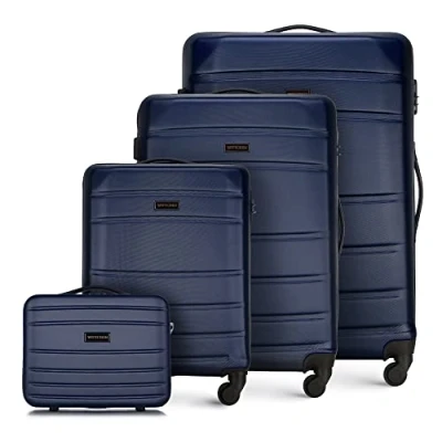 Immagine di WITTCHEN Valigia da viaggio Bagaglio a mano cabina rigida in ABS con 4 ruote girevoli Serratura combinazione Maniglia telescopica Globe Line Set di valigie Blu scuro