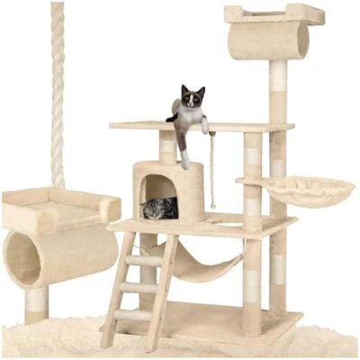 Immagine di TecTake Tiragraffi per gatti gatto gioco palestra sisal altezza media 86 x 49 141 cm disponibile in diversi colori (beige no. 402279)