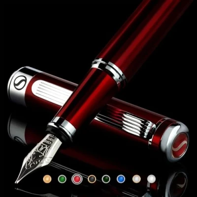 Immagine di Scriveiner penna stilografica Deep Crimson Red Splendida stilo con finitura cromata, pennino (medio), lacca rossa
