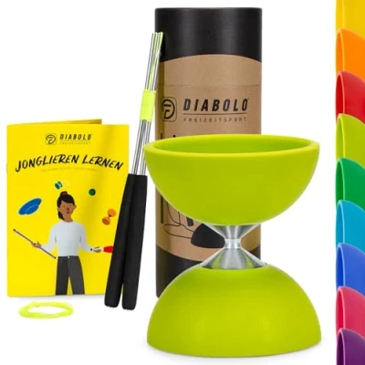 Immagine di Diabolo Freizeitsport Set da giocoliere Basic con (verde chiaro), bastoncini in alluminio, filo di ricambio (160 cm) e istruzioni stampate, ideale come regalo per bambini, principianti