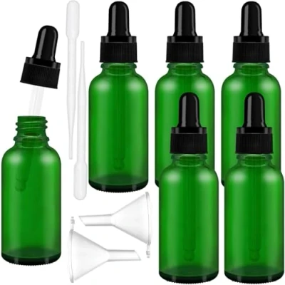 Immagine di AMJKEJI 12 Pezzi Bottiglie Contagocce 30 ml Flaconi di Vetro Verde Pipette Boccette con Pipetta e Lmbuti, Tappo Nero per Laboratorio, Aromaterapia, Olio Essenzial