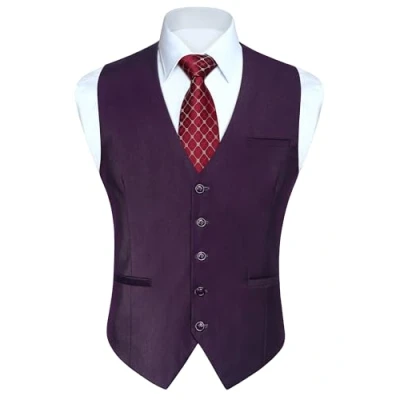 Immagine di Enlision, Gilet da uomo per feste formali e matrimoni, in cotone, tinta unita Viola XXL