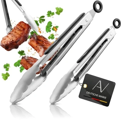 Immagine di AVANA pinza da cucina in acciaio inox, set 2 pezzi, silicone, multiuso per cucinare e grigliare, colore nero