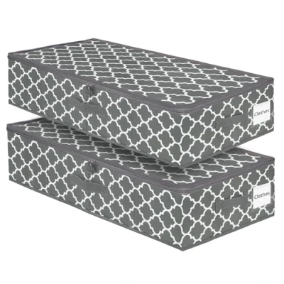 Immagine di Contenitore sotto il letto, confezione da 2 scatole portaoggetti grandi con coperchi, pieghevoli e robuste, organizer per vestiti supporto laterale inferiore, in tessuto ultra
