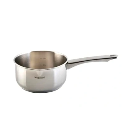 Immagine di Wecook! Casseruola Acciaio 18/10 con beccuccio versatore e pratica scala graduata, Argento, adatta a tutti i tipi di cucine, inclusa l&#039;induzione, Ø 12 cm, 0,7 litri Capacità.