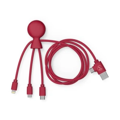 Immagine di Xoopar Mr Bio 1 m Cavo Multi USB 4 in a forma di polpo rosso Caricabatterie universale plastica riciclata Presa C, Ligthning, Micro USB, per smartphone