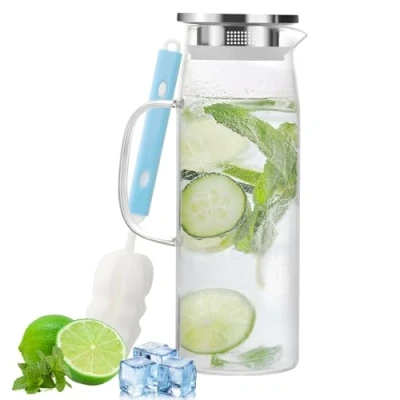 Immagine di Caraffa in Vetro,Bottiglie 1,5Litro, con coperchio, ideale per limonata, acqua e tè