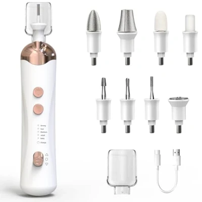 Immagine di Vexloria Fresa per unghie Professionale Elettrica con 8 Accessori, Set Manicure e Pedicure Elettrico in zaffiro feltro accorciare, limare, modellare curare cuticole, 4,500 giri/min