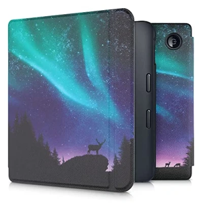 Immagine di kwmobile Custodia eReader Compatibile con Kobo Libra 2 Cover eBook Reader Flip Case turchese/blu/nero Aurora boreale