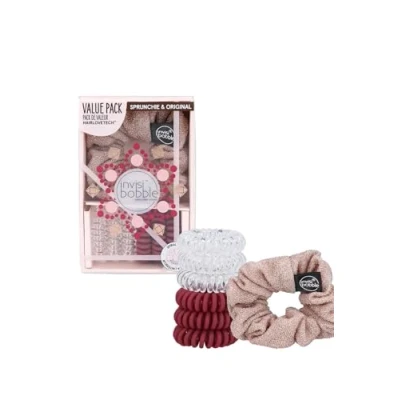 Immagine di Invisibobble Set accessori per capelli I Sprunchie Dorato ed elastici Original trasparenti e rosso matte X6 Edizione limitata British Royal