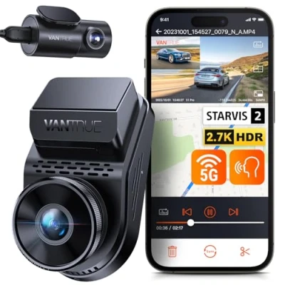 Immagine di VANTRUE S1 Pro 2.7K+1080P STARVIS 2 Visione Notturna Dash Cam, 5GHz WiFi GPS Telecamera per Auto Doppia HDR, Controllo Vocale, Regolabile a 360 Gradi, 24h. Modalità di Parcheggio Buffer, Max 512 GB