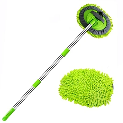 Immagine di WillingHeart 47.5&quot; Spazzola Lavaggio Auto con Manico Spazzolone Pulizia Camion Accessori Camper SUV Kit Autolavaggio Telescopica 2 in 1 Car Clean Brush Prodotti Microfibra Esterno Interni