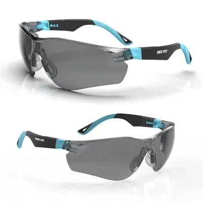 Immagine di DEX FIT SG210, Occhiali da sole di sicurezza, antiappannamento e antigraffio, protezione Z87, regolabili, anti UV (montatura nera/blu, lenti scure)