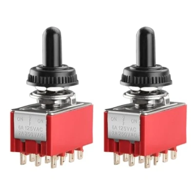 Immagine di Heschen Interruttore a levetta miniaturizzato, MTS 403, ON OFF ON, 4PDT, 12 pin, 2 A, 250 V, 6 125 con copertura impermeabile, confezione da