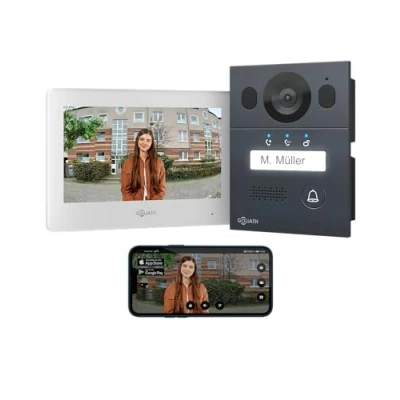 Immagine di GOLIATH Videocitofono Basic, bus a 2 fili, monitor da 7 pollici, campanello superficie con telecamera, citofono apriporta e campanello, casa monofamiliare, Plug &amp; Play, app per smartphone