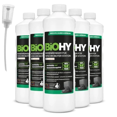 Immagine di BiOHY detergente per pavimenti robot, stazione con profumo arancione (6 x 1 litro) + dosatore, concentrato tutti i robot pulitore e aspirapolvere funzione bagnata, braccio di