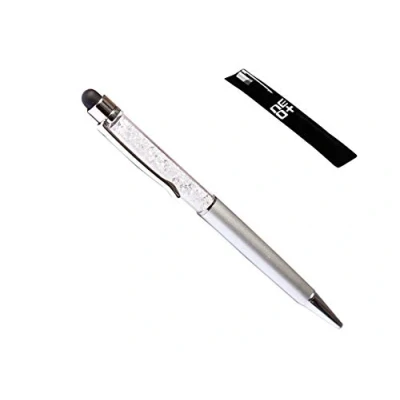 Immagine di Penna a sfera 2 in 1 di qualità con cristalli ed estremità posteriore gommata per touchscreen. ricariche incluse (ARGENTO)