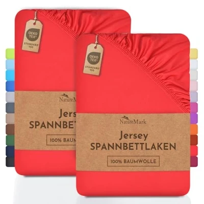 Immagine di NatureMark confezione da 2 lenzuoli con angoli in jersey 100% cotone disponibili molte misure e colori. Qualità certificata ÖkoTex Standard 100 Rot 2er Pack 180x200 200x200 cm