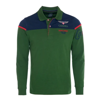 Immagine di Carisma Polo a maniche lunghe da uomo in cotone Maglietta con ricamo Piacevole vestibilità regolare per l&#039;ufficio e il tempo libero, cachi, XL