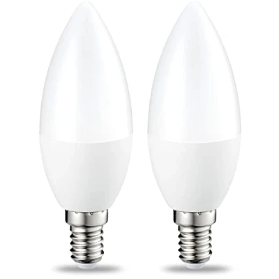 Immagine di Amazon Basics Lampadina LED E14 a Candela, 5W, equivalenti 40W, Luce Bianca Calda, Dimmerabile, confezioni da 2