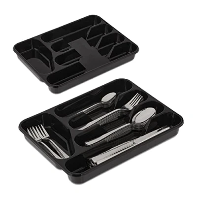 Immagine di Relaxdays Set da 2 Portaposate Cassetto, Organizer Cucina per Posate, HLP 4x24,5x32,5 cm, 5 Scomparti, Plastica, Nero