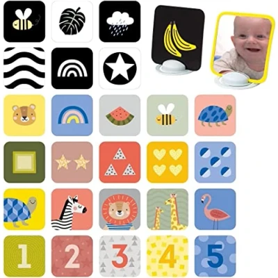 Immagine di Taf Toys My First Tummy Time Baby Flash Cards. High Contrast Newborn Sensory Flashcard. Black White Monochrome Colourful Visual Stimulation Learning Activity Gift Set for Babies. 0 Months +