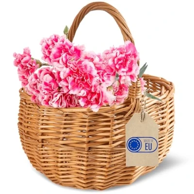 Immagine di Creative Home Cestino in Vimini, Piccolo con Manico 22 x 26 cm (+/ 2 cm) Cesta Vimini Intrecciato a Mano Regalo Portaoggetti Cesto Nascita, Porta Bomboniere, Pasquale