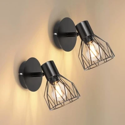 Immagine di Dehobo Faretti da Parete Interno E14, Lampada Led Moderno Industriale in Metallo Nero, Aplique Muro E14 per Soggiorno, Faretto, Scale, Lampadina non inclusa, Max. 40W 2 Pezzi