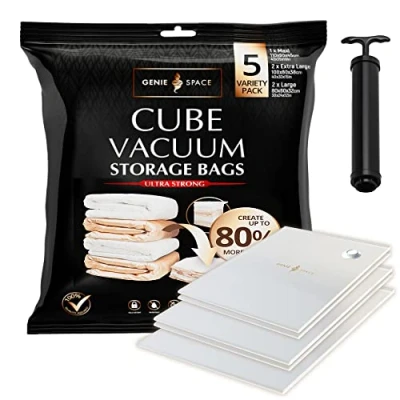 Immagine di GENIE space Incredibly Strong Premium Cube Saving Vacuum Bags Airtight &amp; Reusable Create 80% more For Clothes, Towels, Bedding, Duvets and more. (Varietà 5)