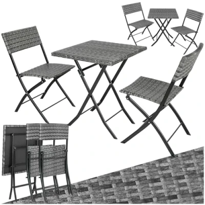 Immagine di TecTake® Set 3 Pezzi Trevi in Rattan, 1 Tavolo con 2 Sedie, Protezione dai Raggi UV, Ripiegabile, Design Moderno, Giardino, Terrazzo, Balcone, Campeggio Grigio