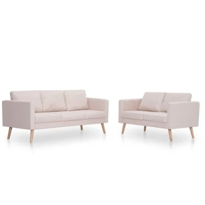 Immagine di vidaXL 2x Divani Imbottiti Eleganti Relax con Cuscini Schienale e Seduta Robusti Telaio in Legno Sofa Sofà Arredo Casa Tessuto Crema