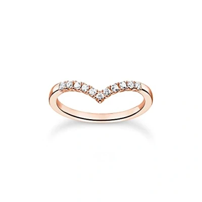 Immagine di THOMAS SABO Anello da donna a forma di V, con pietre bianche, in Argento sterling 925, placcato oro rosa, 750, TR2394 416 14, 52, sterling, Zirconia cubica