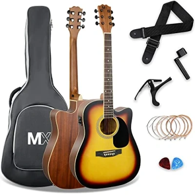 Immagine di Pacchetto MX per chitarra elettro acustica serie Performance di dimensioni standard 3rd Avenue con parte anteriore in abete Sunburst (giallo)
