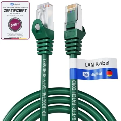 Immagine di HB Digital 5m Cavo Ethernet CAT 7 LAN S/FTP PiMF LSZH AWG26 Rete con Connettori RJ45 6A 10 Gbits/600 MHz Ideale per Patch Panel Server PC Laptop Smart TV DSL Verde