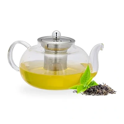 Immagine di Relaxdays Teiera con Filtro, in Vetro Borosilicato e Acciaio Inox, 1 Litro, Colino a Maglia Fina, Trasparente Argentato, 50%