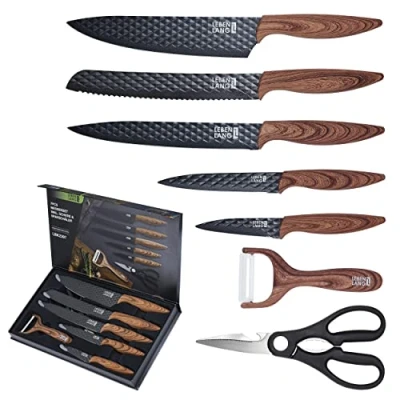 Immagine di LEBENLANG Set Coltelli cucina 7 parti Incl. forbici e pelaverdura I Coltello da Professionali Ceppo Knife Utensili Kit