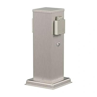 Immagine di ledscom.de presa da giardino a colonna POLLY per esterni, IP44, sensore crepuscolare, 2 vie, acciaio inox, angolare, 27 cm, colonna, alimentazione,